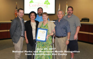 Board of Directors accepting recognition certificate for Nat'l Parks & Rec Month from Assemblyman Ken Cooley's Office
